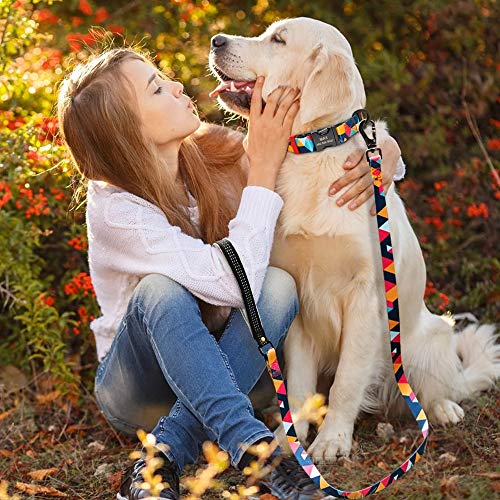 Collar y Correa para Perro Geometría Clásica Estilo Collar de Perro Ondulado y Cuerda Combo Juego, Ajustable Collar, para al Aire Libre Entrenamiento para Correr Perros Pequeños, Medianos y Grandes