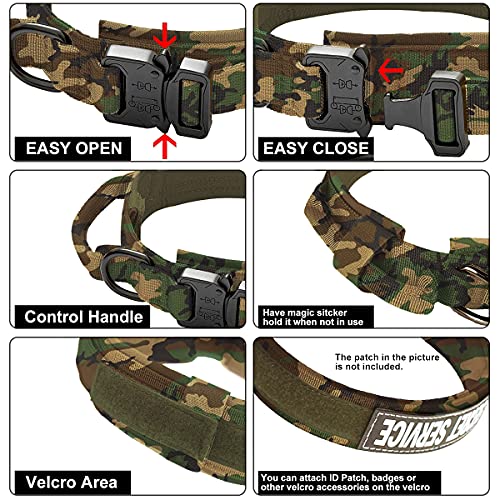 Collares Tácticos para Perros Collar K9 con Correa Perro Collares Ajustable con asa Hebilla de Metal, Militar Correa Elástica Nailon para Entrenamiento de Perros Medianos y Grandes, Camuflaje XL