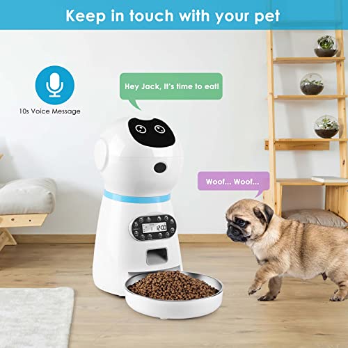 Comedero Automático para Gatos y Perros 3.5L, Dispensador Automático de Alimento con Cuenco de Acero Inoxidable, con Control de Porciones y Función de Grabación de Sonido