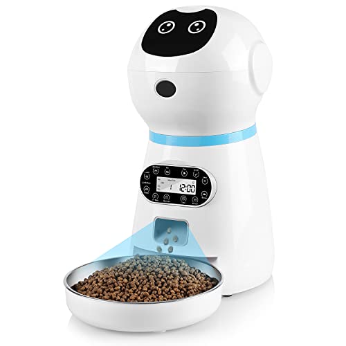 Comedero Automático para Gatos y Perros 3.5L, Dispensador Automático de Alimento con Cuenco de Acero Inoxidable, con Control de Porciones y Función de Grabación de Sonido