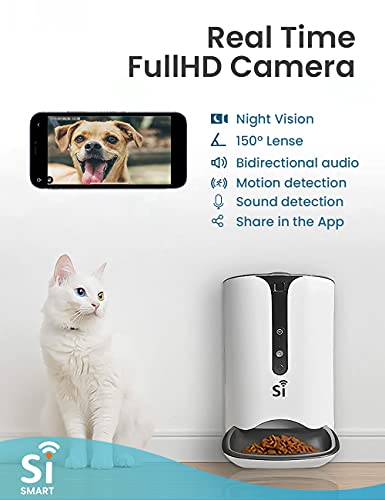 Comedero Gato y Perro automatico WiFi Camara, 6 litros, Audio bidireccional, Visión Nocturna, Funciona con Alexa, Google Home y App Smart Life