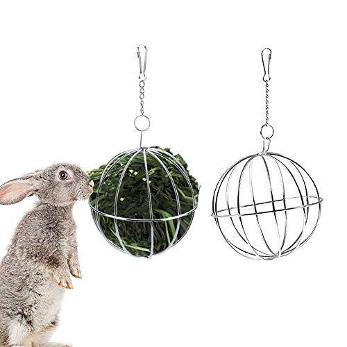 Comedero para Conejos,2 Piezas Bola comedero de Acero Inoxidable,Dispensador de Alimentos para Hámster,Bola de Heno,Bola de Hierba de Conejo,para Animales Pequeños Conejo,Hámster,Chinchilla(Plata)