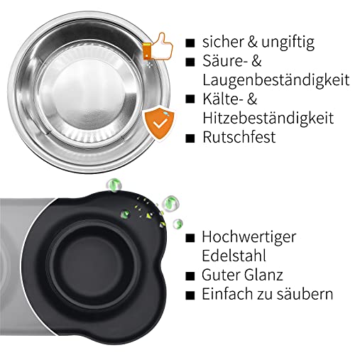 Comedero para Perros y Gato Acero Inoxidable 2x200ML,2 Cuencos Comedero para Mascotas con Base de Silicona Antideslizante(Negro)