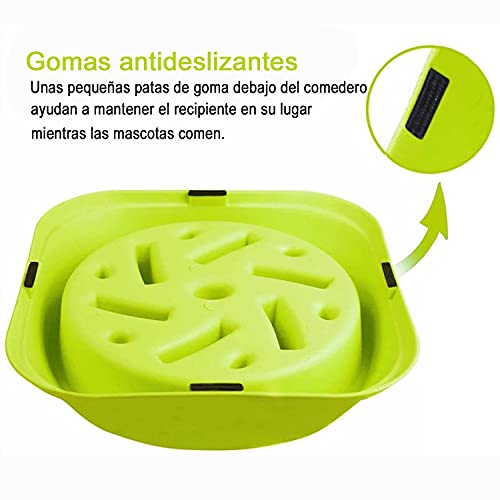 Comedero Perro antivoracidad-Cuenco Lento para ansiosos por la Comida para Gatos-Laberinto Interactivo Divertido-Antideslizante-Hecho con Materiales ecológicos 20x4,6cm (Verde)