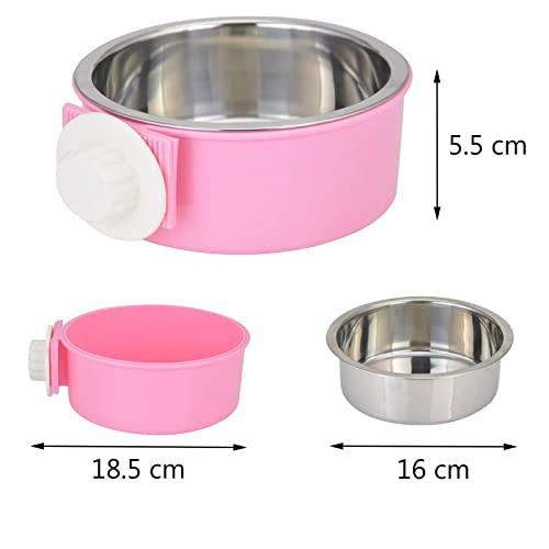 Comedero Perro, Cuenco Extraíble para Perros, 2 en 1 de Acero Inoxidable para Colgar Mascotas, Plato de Agua con Soporte para Perno, para Perros Gatos Pequeños Animales, Color Rosa