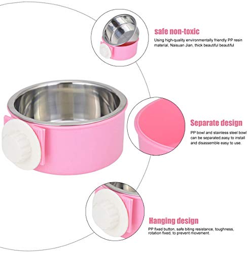 Comedero Perro, Cuenco Extraíble para Perros, 2 en 1 de Acero Inoxidable para Colgar Mascotas, Plato de Agua con Soporte para Perno, para Perros Gatos Pequeños Animales, Color Rosa