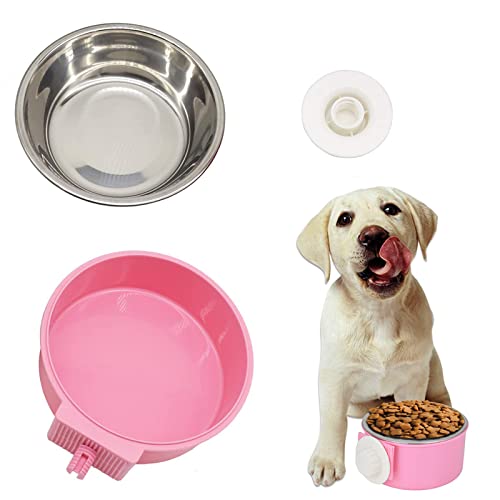 Comedero Perro, Cuenco Extraíble para Perros, 2 en 1 de Acero Inoxidable para Colgar Mascotas, Plato de Agua con Soporte para Perno, para Perros Gatos Pequeños Animales, Color Rosa