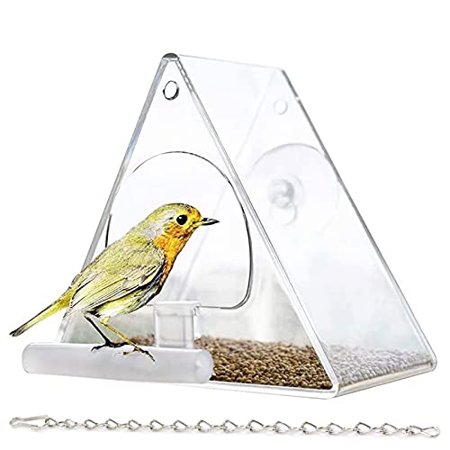 Comedero Transparente para pájaros, estación de alimentación para pájaros, Comedero Aves De Ventana con Cadena de Metal y ventosas - Accesorios para pájaros