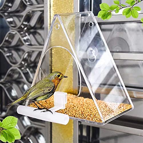 Comedero Transparente para pájaros, estación de alimentación para pájaros, Comedero Aves De Ventana con Cadena de Metal y ventosas - Accesorios para pájaros