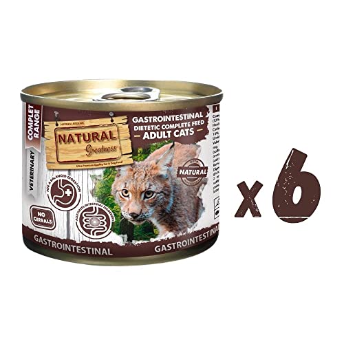 Comida húmeda para Gatos - Gastrointestinal prescripción Veterinaria - Natural Greatness - Pack 6 latas 200 grs | ANIMALUJOS