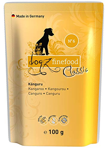 Comida húmeda para Perros Dogz finefood – N° 6 Canguro – Comida húmeda para Perros y Cachorros – sin Cereales & sin azúcar – Alto Porcentaje de Carne – 12 Bolsas de 100 g