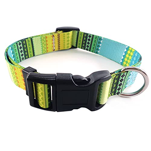 Conjunto de collar y correa de perro con patrones bohemios, estilo étnico suave, ajustable para perros pequeños, medianos y grandes, mascota para caminar al aire libre, correr (verde)