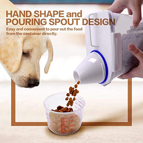 Contenedor de comida para Perros Pequeños, Dispensador de plástico hermético con taza de medición Graduada, Boquilla vertedor y cuenco portátil plegable para Perros, Para gatos, Aves y semillas