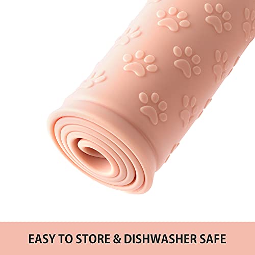 Coomazy Perro Gato Comederos y bebederos Tapetes para Comer, Bandeja de colocación de Silicona Antideslizante Impermeable para alimentación de Mascotas para Detener los derrames(48x30cm, Rosa)