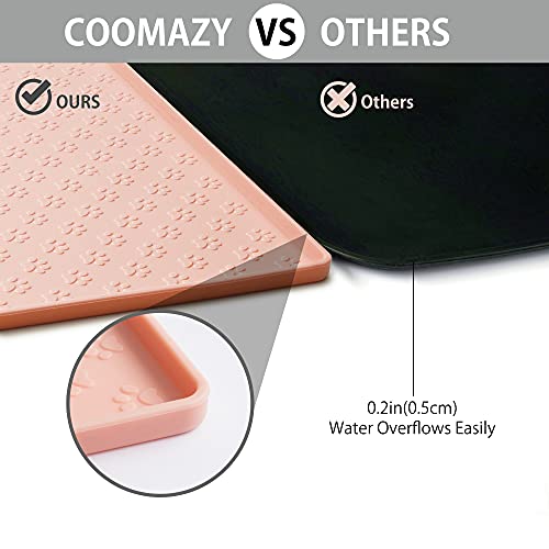 Coomazy Perro Gato Comederos y bebederos Tapetes para Comer, Bandeja de colocación de Silicona Antideslizante Impermeable para alimentación de Mascotas para Detener los derrames(48x30cm, Rosa)