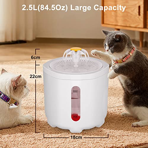 Coquimbo Fuente para Gatos, Dispensador de Agua para Perros 2,5L, Bebedero Gatos Automática Súper Silenciosa para Gatos Perros con Nivel de Agua Función (Incluye 2 filtros, Blanco)