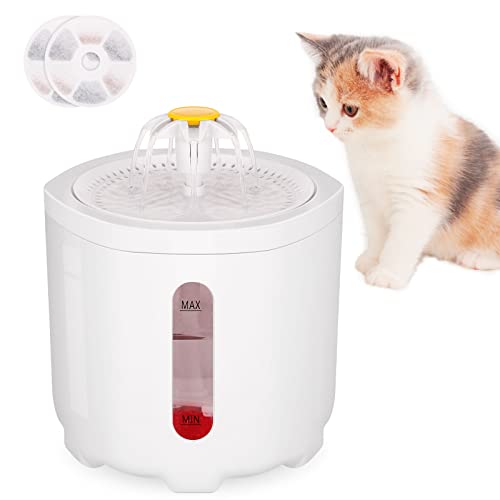 Coquimbo Fuente para Gatos, Dispensador de Agua para Perros 2,5L, Bebedero Gatos Automática Súper Silenciosa para Gatos Perros con Nivel de Agua Función (Incluye 2 filtros, Blanco)