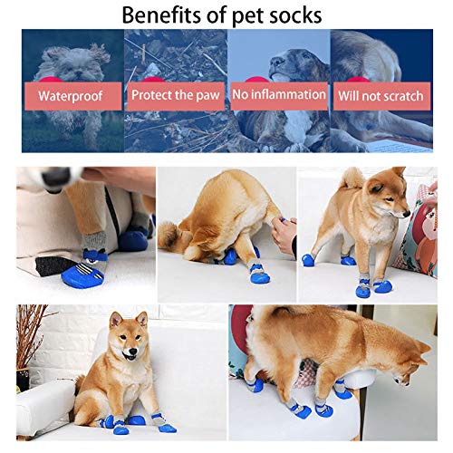 Coriver Paquete de 2 Calcetines Antideslizantes para Perros, Zapatos Impermeables para Mascotas, Botas, Protector de pies para Perros y Gatos con Correas, Control de tracción para Perros medianos