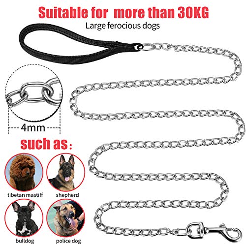 Correa de Cadena de Metal de 6 Feet Correa de Perro Resistente con Funda de Bolsa de Basura de Perros, Correa Básica con Mango Acolchado para Caminar, Mascota Grande y Mediana (Negro)