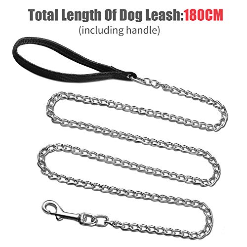 Correa de Cadena de Metal de 6 Feet Correa de Perro Resistente con Funda de Bolsa de Basura de Perros, Correa Básica con Mango Acolchado para Caminar, Mascota Grande y Mediana (Negro)