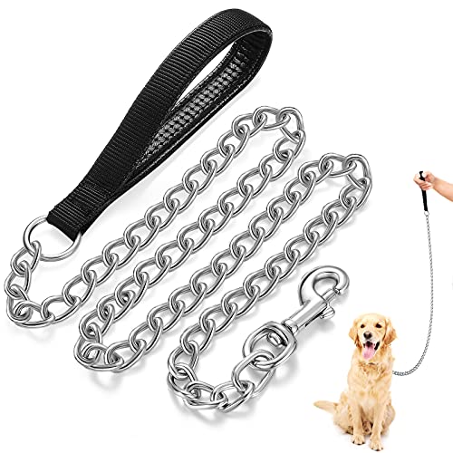 Correa de Cadena para Perros Correa de Metal para Perros a Prueba de Masticación Correa Resistente y Duradera para Perro Mascota con Mango Acolchado (Negro, 4 mm, 120 cm)