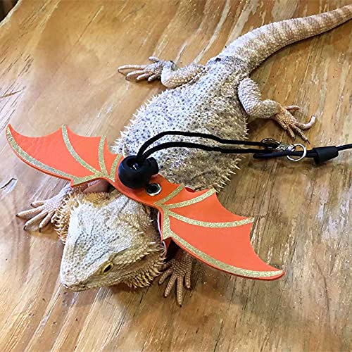 Correa de lagarto con dragón barbudo ajustable pequeños animales reptiles arnés de cuero suave 3 tamaños correa de lagarto con ala para animales de reptiles pequeños, medianos y grandes (naranja)