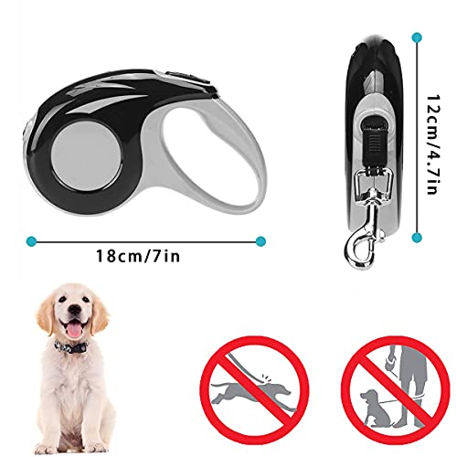 Correa de Perro Retráctil, 5M Mascota Correa Retractil de Nylon, con Mango Antideslizante, Reflexivo Correa para Mascotas Reutilizable para Entrenar a Pie o Trotar (Black)