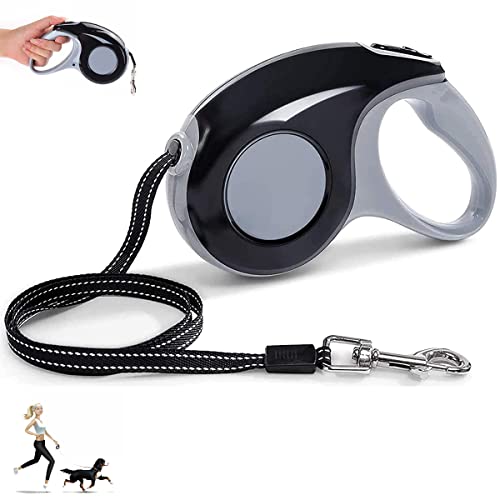 Correa de Perro Retráctil, 5M Mascota Correa Retractil de Nylon, con Mango Antideslizante, Reflexivo Correa para Mascotas Reutilizable para Entrenar a Pie o Trotar (Black)