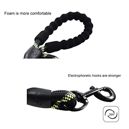 Correa para perros, cómoda empuñadura acolchada y altamente reflectante hilos, correa para perros de talla mediana y grande (1,5 m, negro + verde)