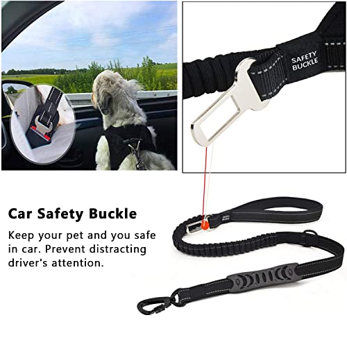 Correa Perro con Hebilla de Seguridad y Dos Manijas Cómodas Nylón Reflectante Acolchada Resistente Elástico Bungee Dog Lead para Perros Mediano Grande 110-150cm Negro