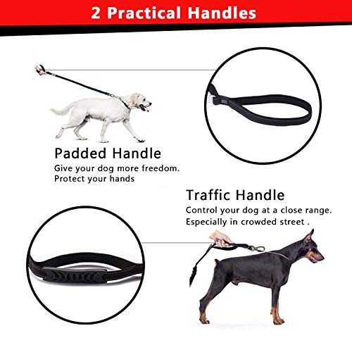 Correa Perro con Hebilla de Seguridad y Dos Manijas Cómodas Nylón Reflectante Acolchada Resistente Elástico Bungee Dog Lead para Perros Mediano Grande 110-150cm Negro