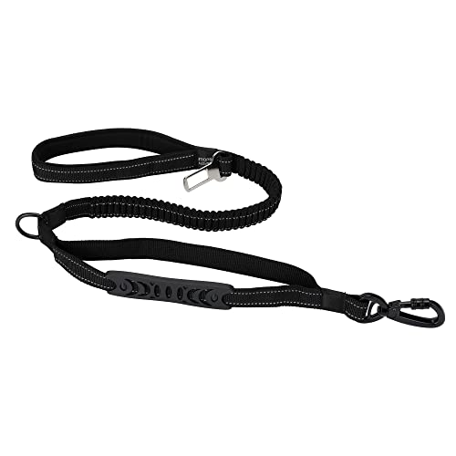 Correa Perro con Hebilla de Seguridad y Dos Manijas Cómodas Nylón Reflectante Acolchada Resistente Elástico Bungee Dog Lead para Perros Mediano Grande 110-150cm Negro