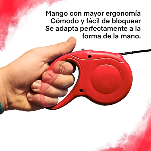 Correa Perro Extensible Perro pequeño 3 Metros, Correa Perro 3 Metros Ajustable, Correa Perro pequeño Extensible 3 Metros, Correa Extensible Perro 3 Metros Perro pequeño hasta 15kg (Rojo)