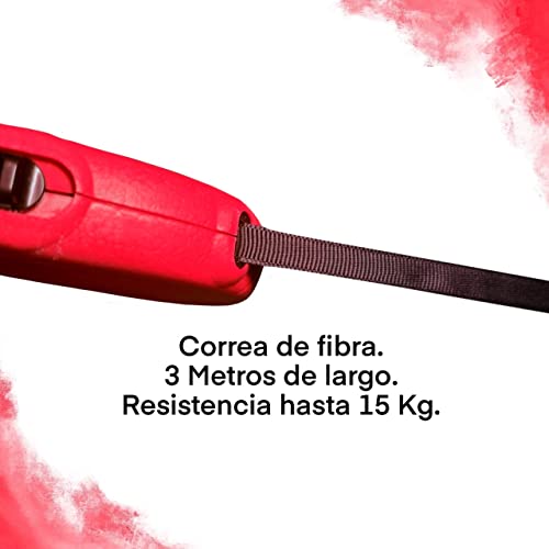 Correa Perro Extensible Perro pequeño 3 Metros, Correa Perro 3 Metros Ajustable, Correa Perro pequeño Extensible 3 Metros, Correa Extensible Perro 3 Metros Perro pequeño hasta 15kg (Rojo)