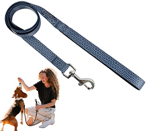 Correa Perro Grande, 1.2m y 2.5m, para Adiestramiento, Estampada, Azul y Negro, Gancho de Metal de Acero Inoxidable (2.5 Metros, Azul)