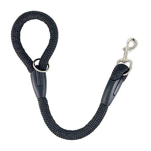 Correa Perro Nylon Corta Redonda de 18 mm Antitirones Más Gruesa, Hecha a Mano en la UE, Correa de Entrenamiento para Perros Pequeños Medianos y Grandes. Size 60 cm. Negro.