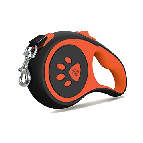 Correa Retráctil Perro sin Enredo, 5M Extensible Correa para Perros Tamaño Grande Mediano Pequeño hasta 35KG, Manija Antideslizante, Nylon Fuerte, Caminar Nocturno Correr Entrenar Trotar (Naranja)