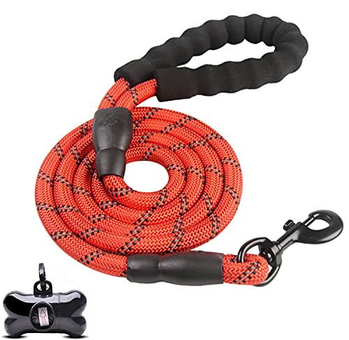 Correas para Perros, con Mango Acolchado Suave y Hilos Altamente Reflectantes, 1,5m de Longitud Nylon Correa de Perro para pequeños, medianos y Perros Grandes (Rojo)