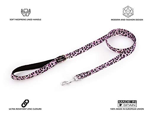 Correas para Perros Originales - para Perro Pequeño, Mediano y Grande - Agarre Acolchado - Correa de Nylon Resistente - Varios Estampados Divertidos (L - 2 x 120 cm, Pink Leopard)