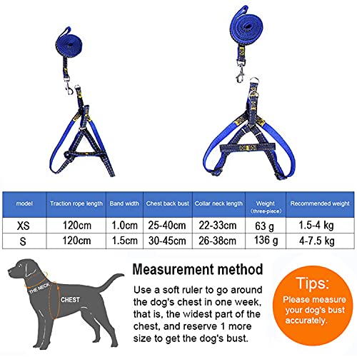 Correas para Perros y Correa para el Pecho para Perros y Collar para Perros Traje de Tres Piezas, Material de Mezclilla, Adecuado para Perros y Gatos pequeños y medianos (Rojo, XS)