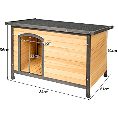 COSTWAY Casa de Madera para Perros, Casita Resistente a la Intemperie para Exterior, Casa para Animales con Techo con Bisagras, Entrada Abierta y Suelo Removible para Mascotas