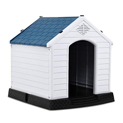 COSTWAY Casa para Perros de Plástico para Jardín Interior y Exterior Caseta para Perro con Suelo Elevado (M)