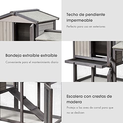 COSTWAY Conejera de Madera Exterior con Bandeja Removible y Rampa, Jaula para Conejos con 2 Pisos, Conejera de Madera con Techo Impermeable para Conejos Pollos (Gris)