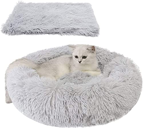 Cozywind Cama para Perros y Gatos, 60 cm de Diámetro, de Felpa Gruesa, Redonda, para Mascotas, Buen Diseño Antideslizante (60cm, Gris Claro)