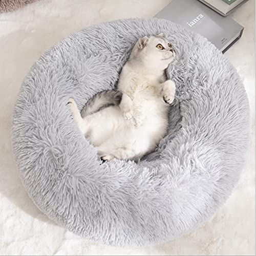 Cozywind Cama para Perros y Gatos, 60 cm de Diámetro, de Felpa Gruesa, Redonda, para Mascotas, Buen Diseño Antideslizante (60cm, Gris Claro)