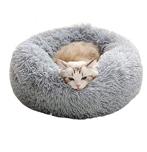 Cozywind Cama para Perros y Gatos,Cama Antiestres Perro Mascotas Calentito Cojín Redondo Suave de Felpa,Diámetro 50cm,Gris Claro