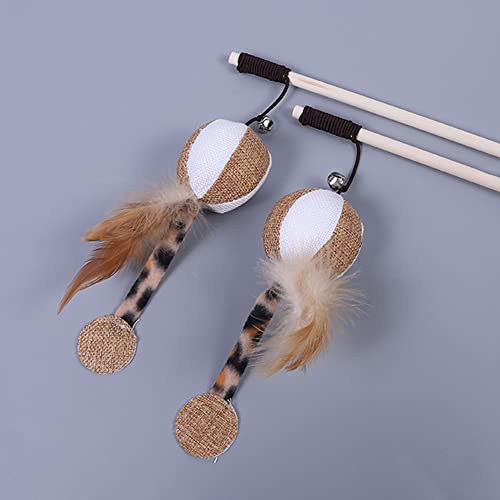 croselyu Juego de plumas de juguete para gatos interactivas | 5 palos de madera natural, 5 juguetes de felpa diferentes, plumas naturales, juguetes de felpa y cuerda elástica (estilo 1)