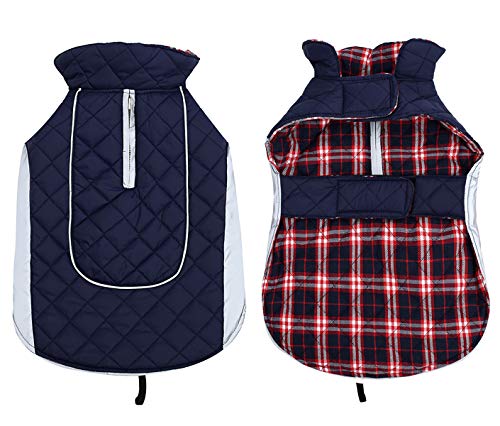 Ctomche Abrigos para perro, abrigo para perro, chaqueta impermeable y resistente al viento, abrigo de invierno con arnés, cortavientos, chaleco cálido para perros medianos y grandes, azul marino, XS