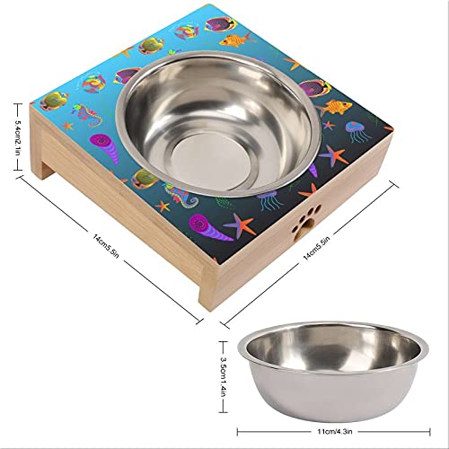 Cuencos elevados para gatos, pequeños perros de 15 °, inclinados para alimentar alimentos y platos tropicales, caballito de mar, soporte de agua de bambú sólido para gatos y cachorros