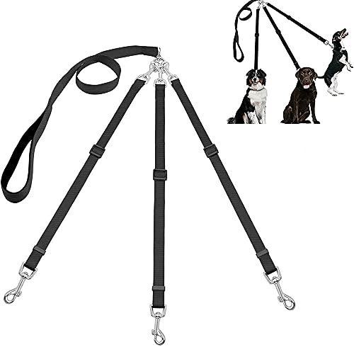 Cuerda de Tracción para Perros, 3 en 1 Perro Correas, Correa de Acoplamiento de Perro, Correa de Mascota de Nailon Ajustable Desmontable para Perros Medianos y Pequeños (Negro)